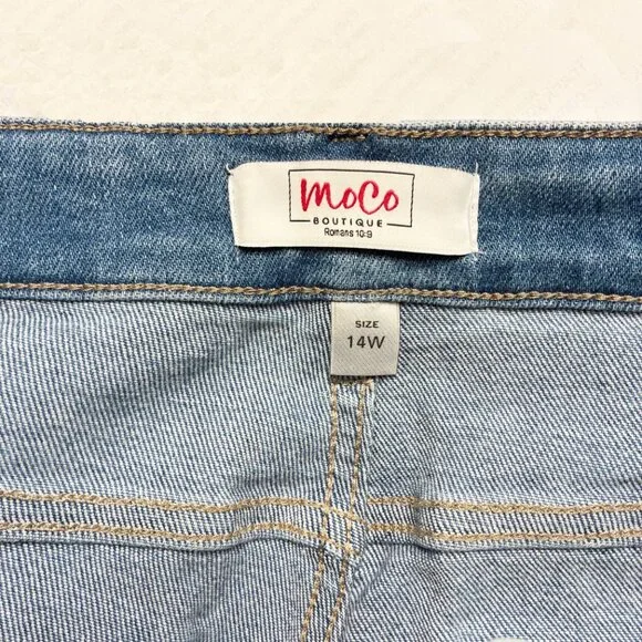 New With Tags MoCo14W Women's High Rise Wide Leg Jeans Raw Hem Tummy Control - Picture 11 of 14